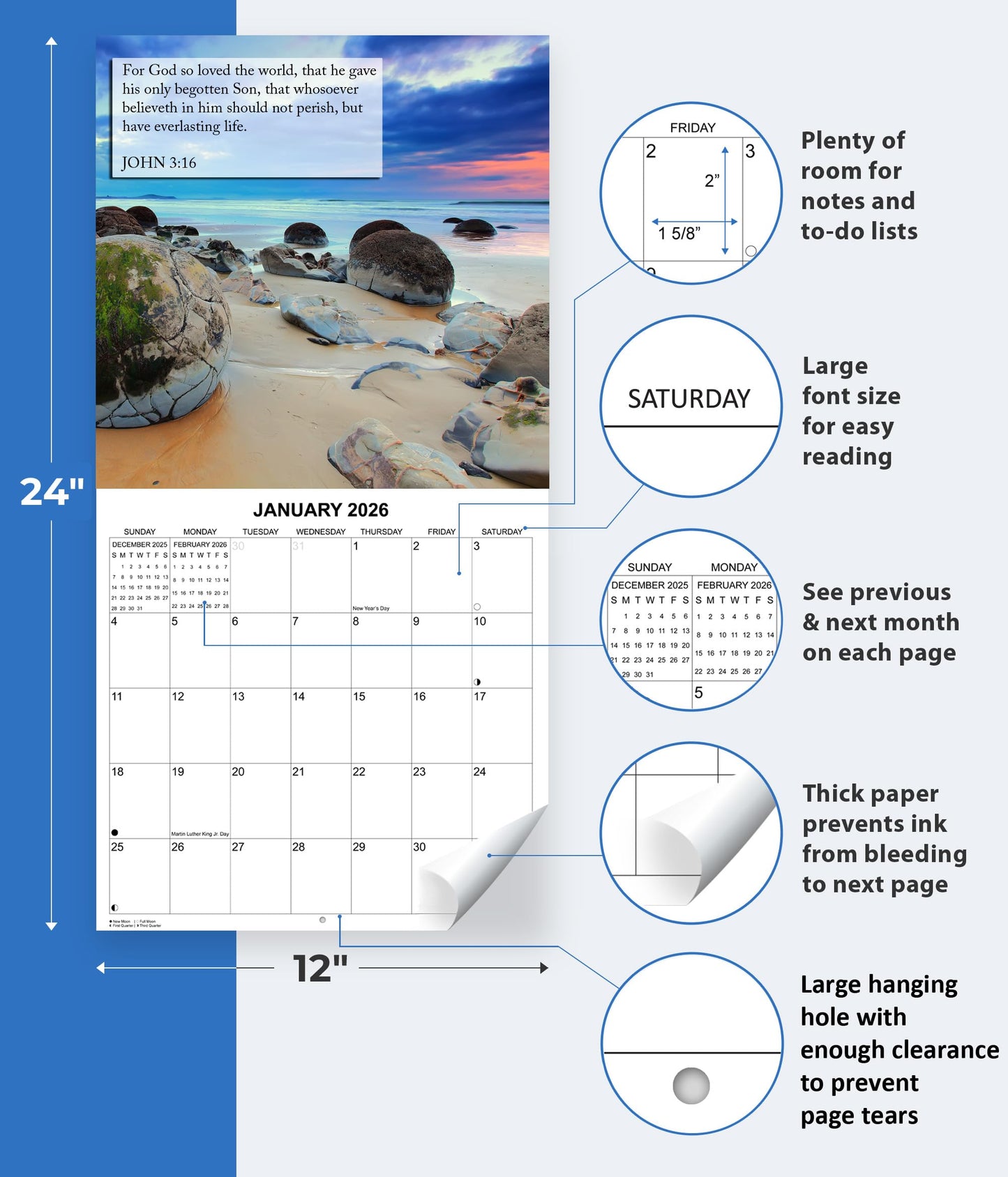 2026 Bible Verses: Thou Art the Christ Monthly Wall Calendar - Bible Quotes focused on the Savior Jesus Christ Paired with Beautiful Images of Landscapes | 12" x 24" | Christian Calendar 2025-2026