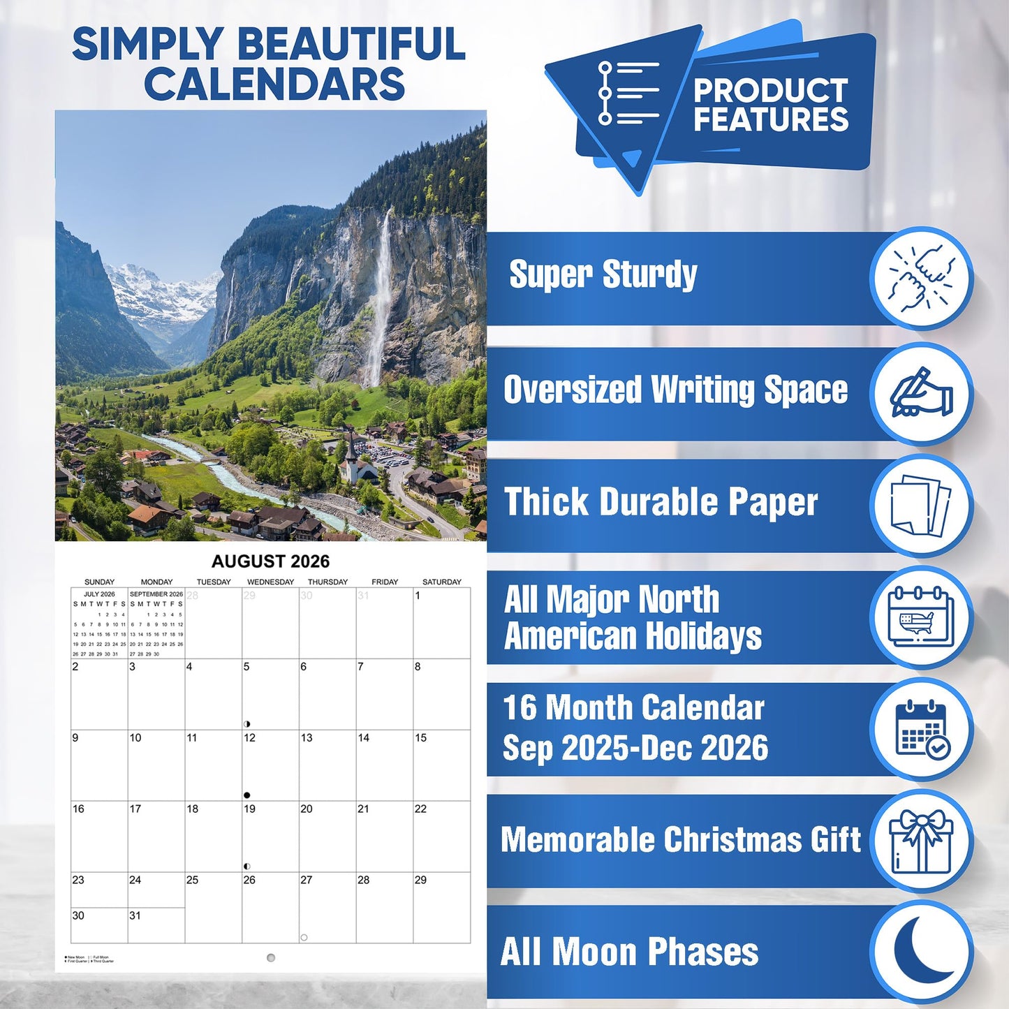 2026 Waterfalls Monthly Wall Calendar | 12" x 24" | Travel Calendar 2025-2026