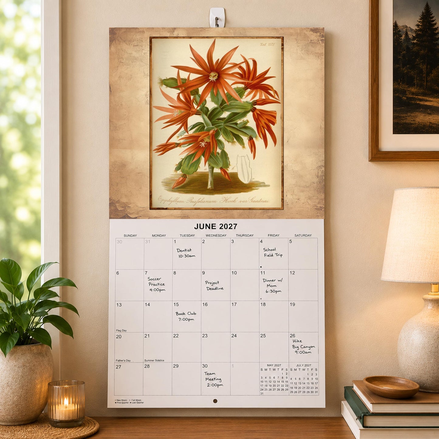 2027 Vintage Flower Illustrations Monthly Wall Calendar | Retro Botany Calendar 2026-2027