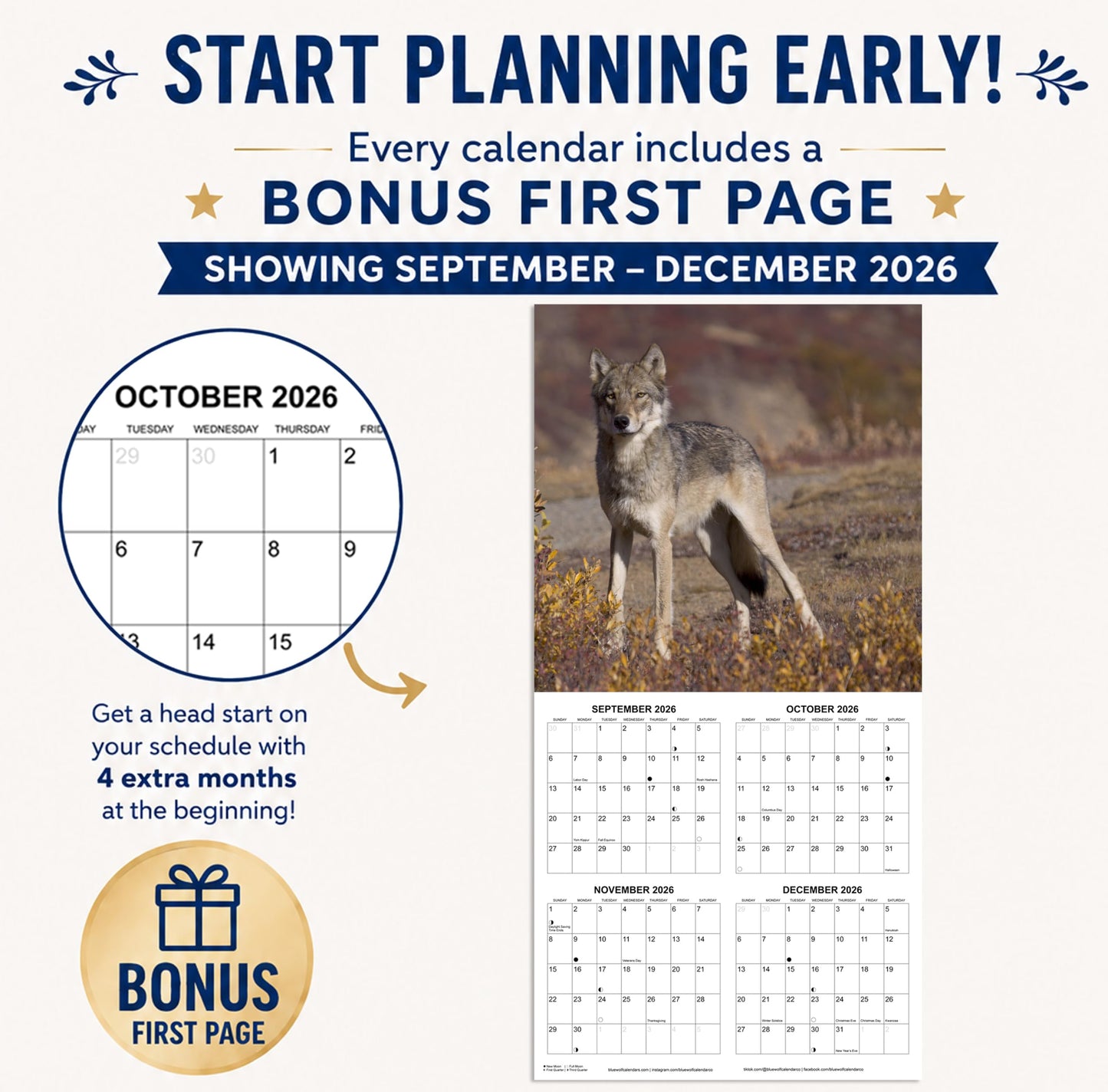 2027 Wolves of the Wild Monthly Wall Calendar | Wild Animals Calendar 2026-2027