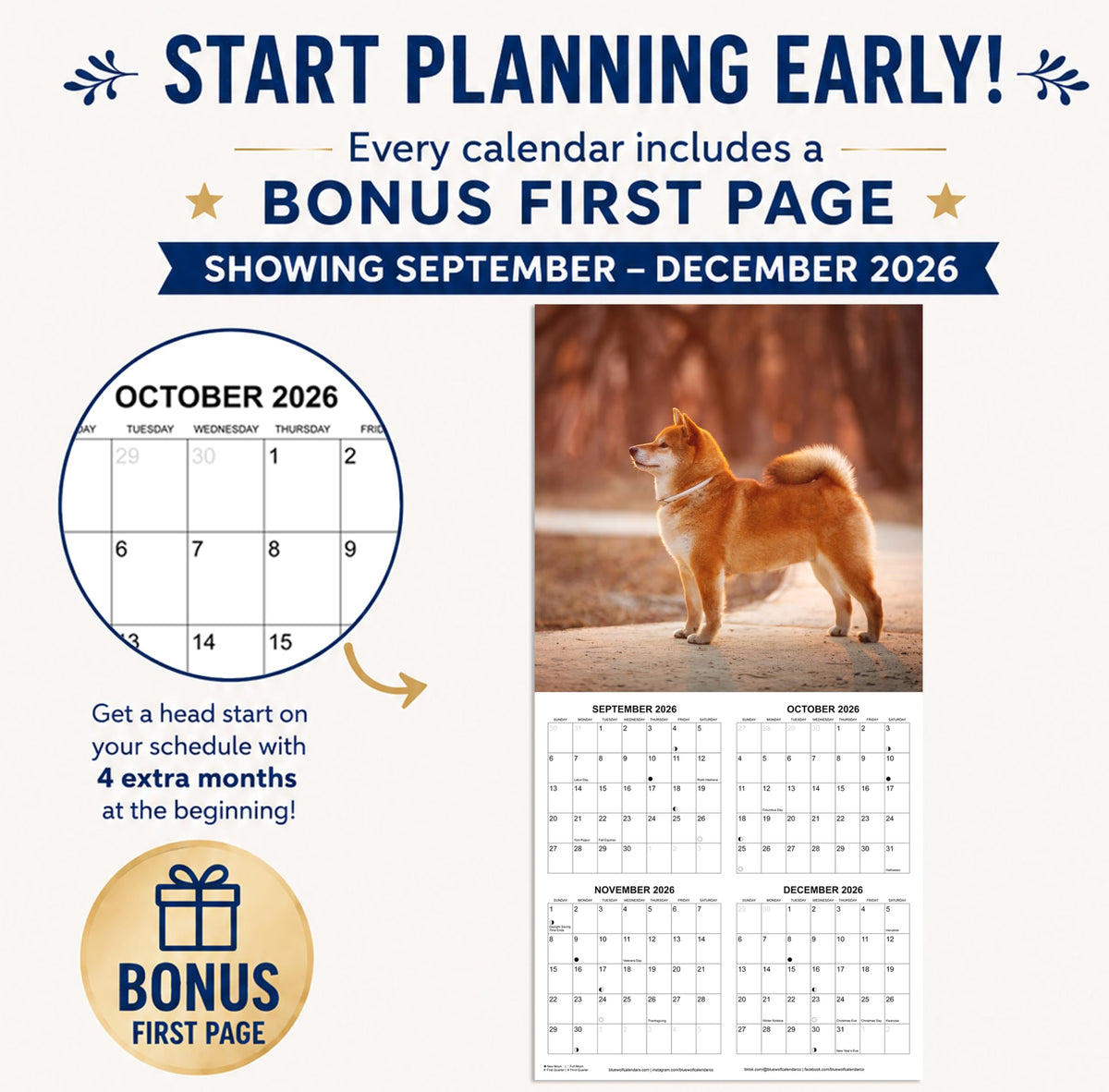 2027 Shiba Inus Monthly Wall Calendar | Cute Dogs 2027 Wall Calendar 2026-2027