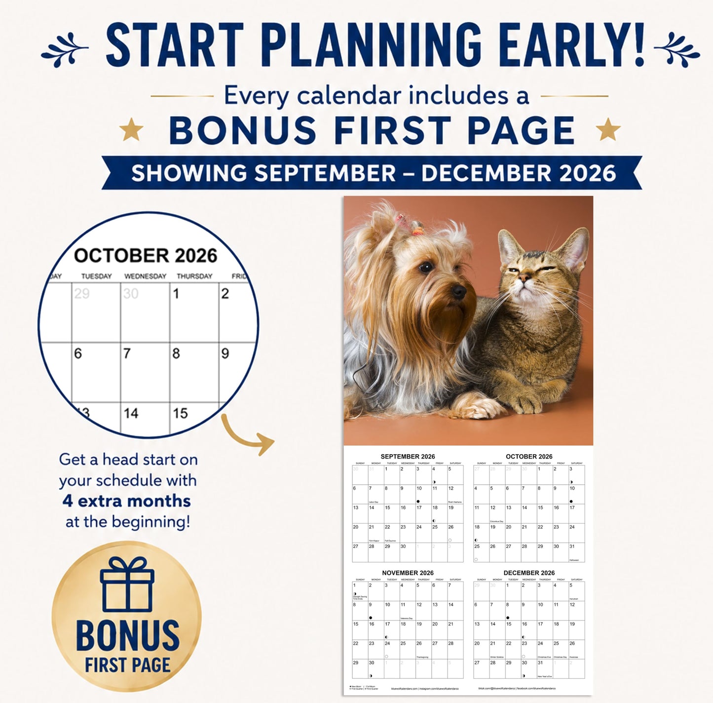 2027 Dog & Cat Friends Monthly Wall Calendar | Cute Animals Calendar 2026-2027