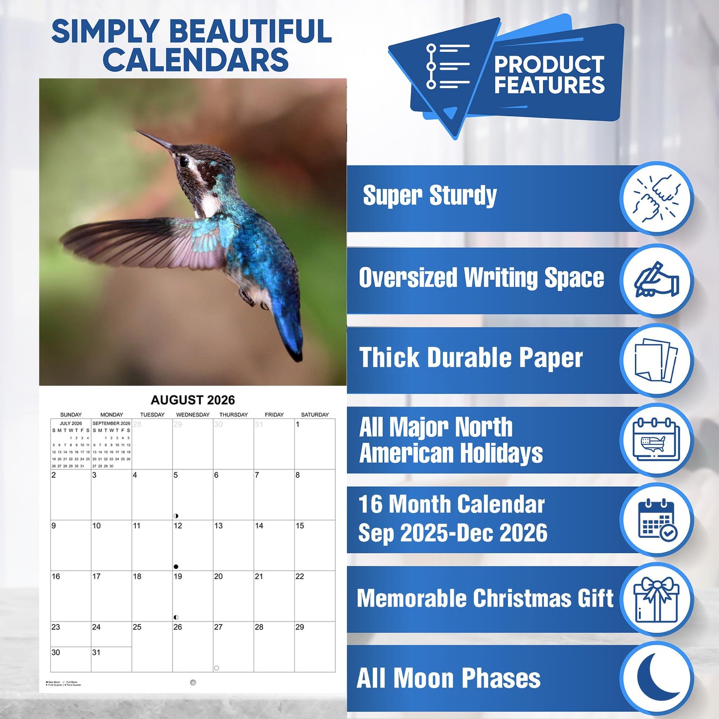 2026 Hummingbirds Monthly Wall Calendar | 12" x 24" | Animals Calendar 2025-2026