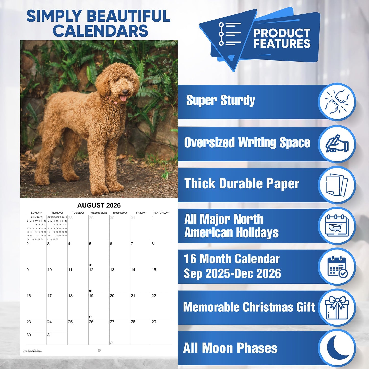 2026 Goldendoodles Monthly Wall Calendar | 12" x 24" | Dogs Calendar September 2025- December 2026