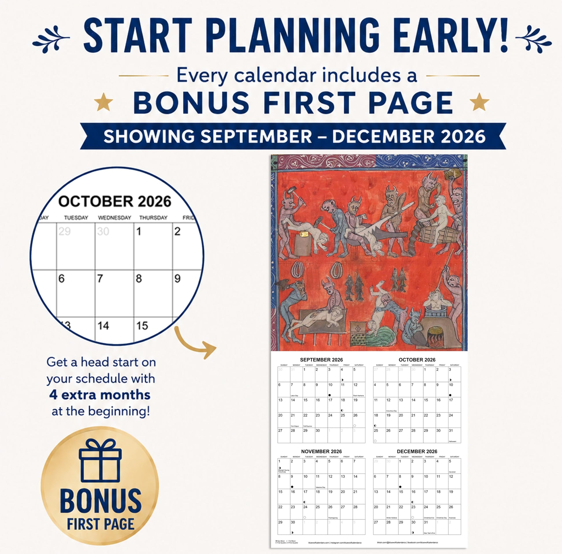 2027 Disturbing Medieval Art White Elephant Monthly Wall Calendar - Funny Gag Gift | Funny Gift Calendar 2026-2027