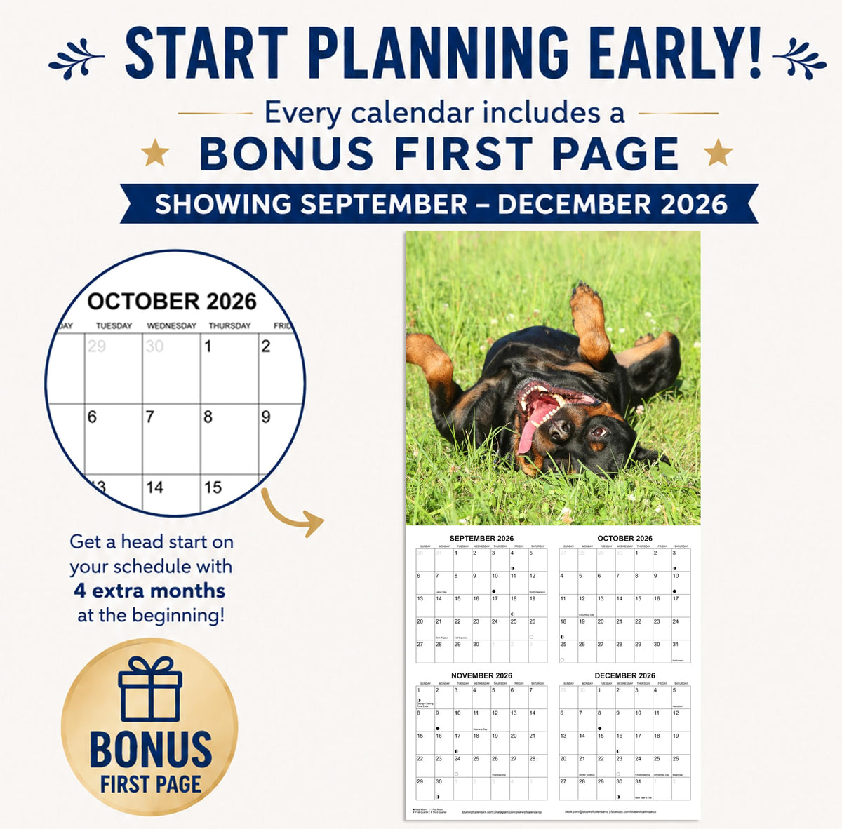 2027 Rottweilers Monthly Wall Calendar | Dogs Calendar September 2026 - December 2027