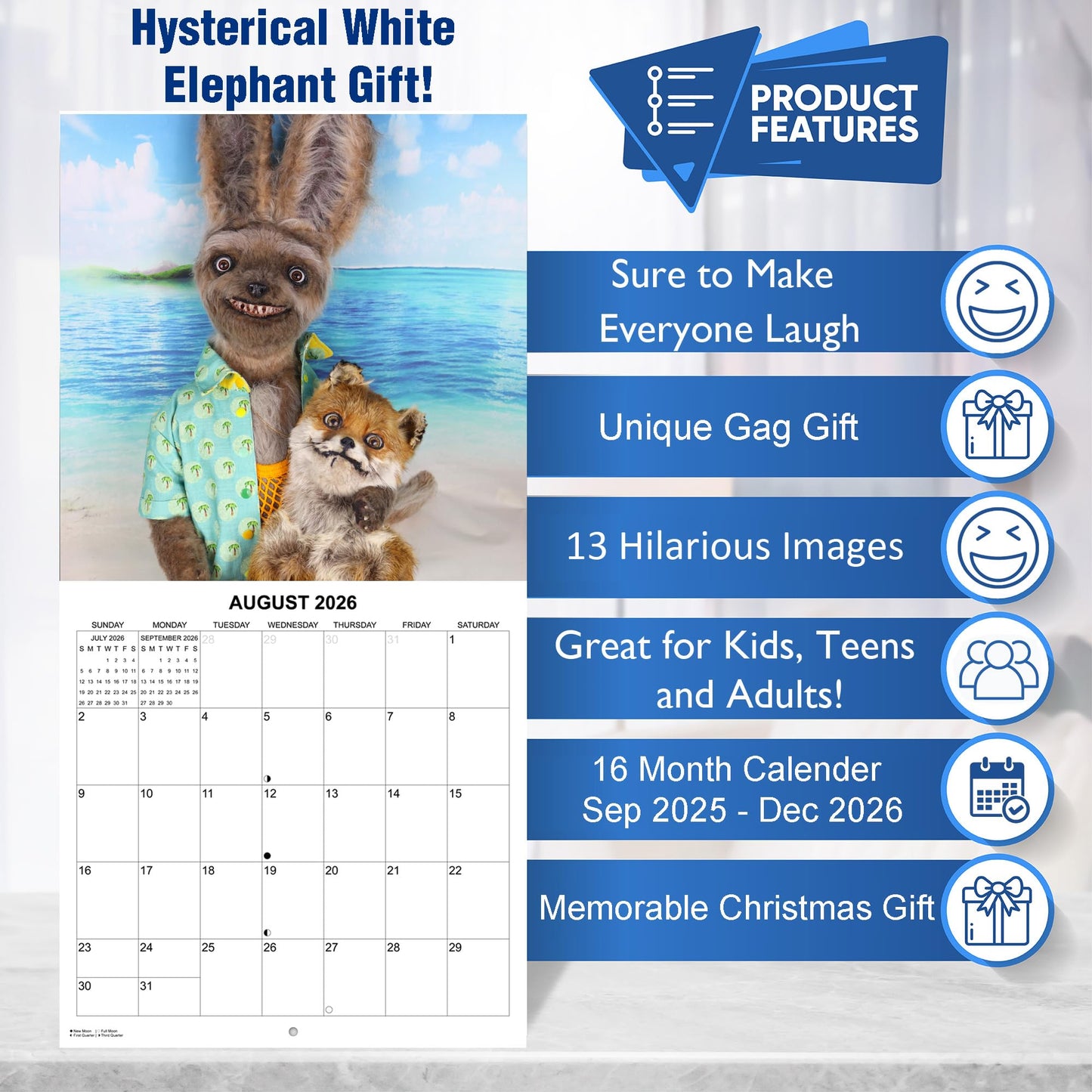 2026 Taxidermy Fails Monthly Wall Calendar - Funny Gag Gift | 12" x 24" | Bad Taxidermy Prank Gift Calendar 2025-2026