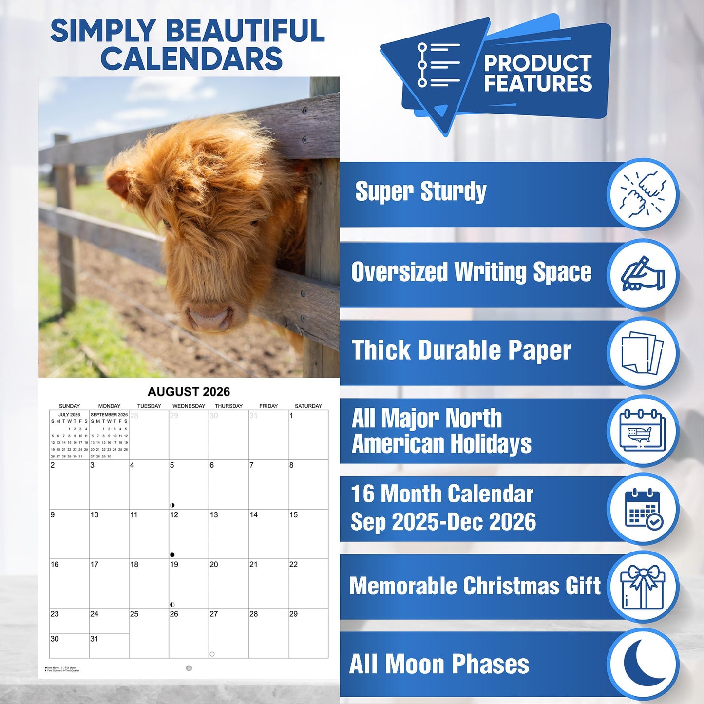 2026 Highland Cows Monthly Wall Calendar | 12" x 24" | Animals Calendar 2025-2026