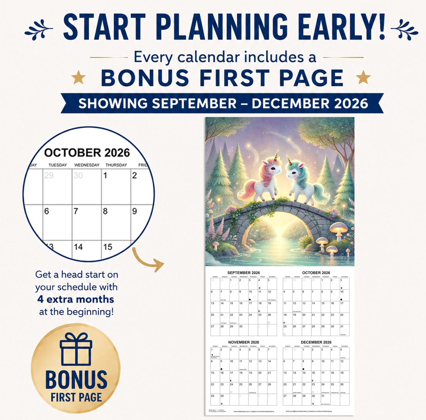 2027 Unicorns Monthly Wall Calendar | Fantasy Unicorn Art Calendar 2026-2027