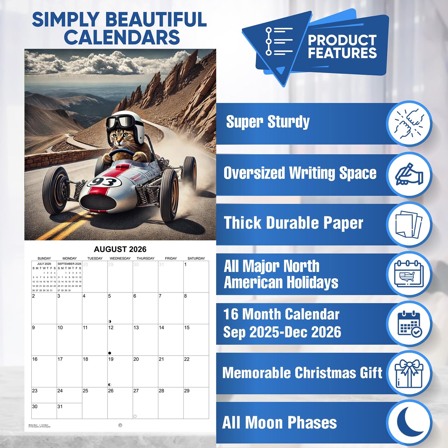 2026 Cats: Extreme Sports Edition Monthly Wall Calendar - Funny Cats doing Extreme Sports | 12" x 24" | Funny Cats Calendar 2025-2026