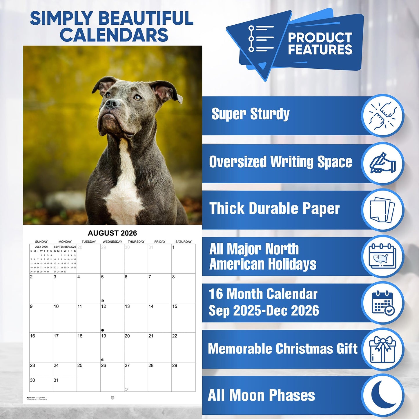 2026 Pit Bulls Monthly Hangable Wall Calendar | 12" x 24" | September 2025 - December 2026 Dog Calendar