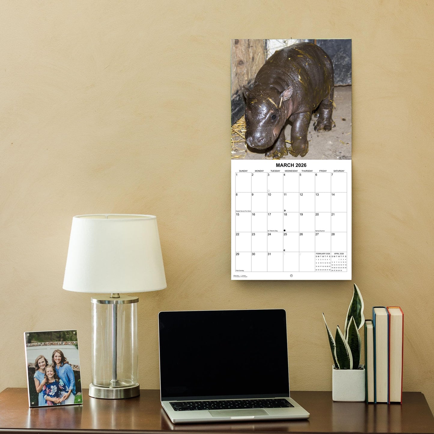 2026 Moo Deng Monthly Wall Calendar | 12" x 24" | Thai Pygmy Hippopotamus Calendar 2025-2026