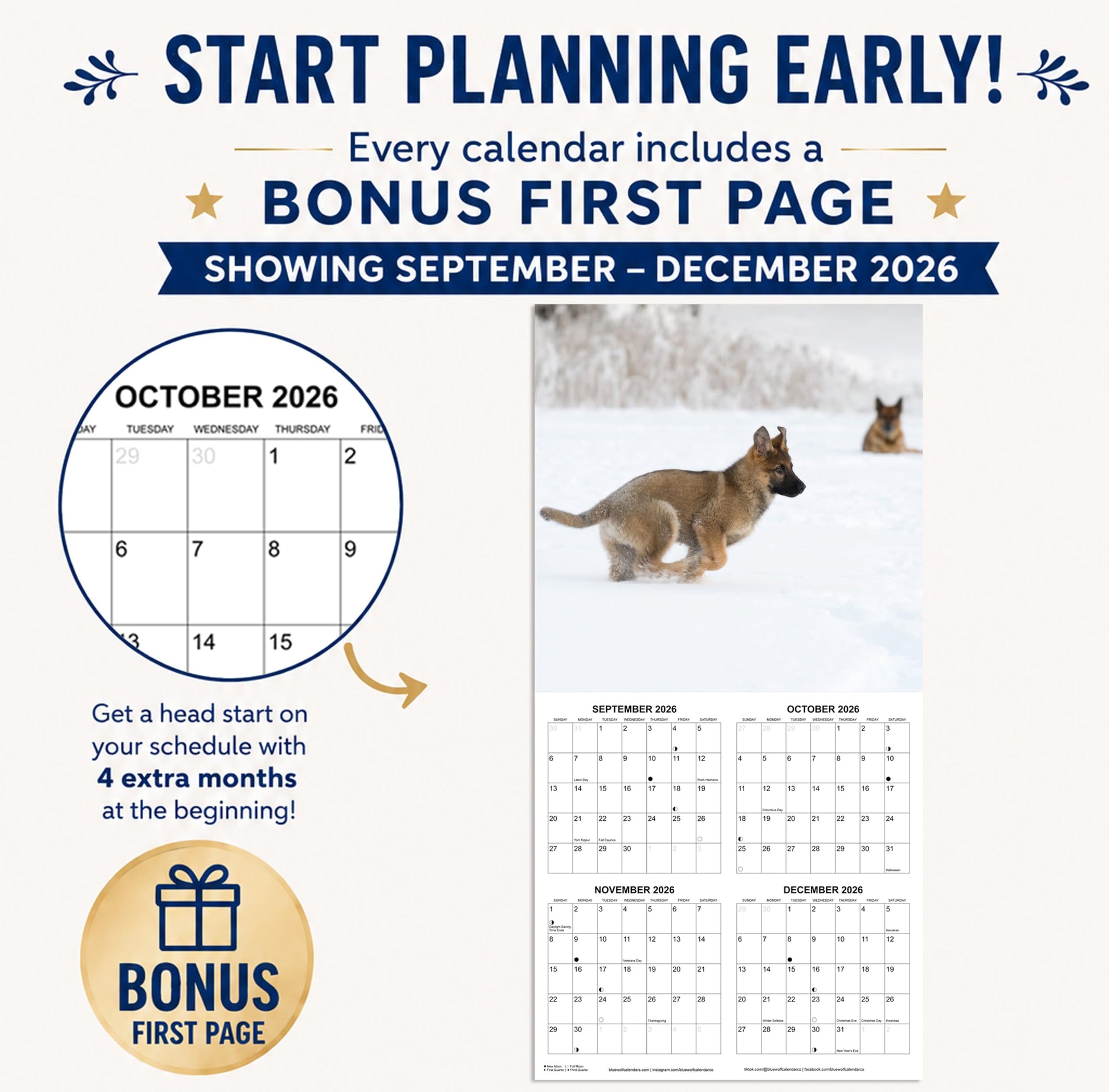 2027 German Shepherds Monthly Wall Calendar | Dog Calendar September 2026 - December 2027