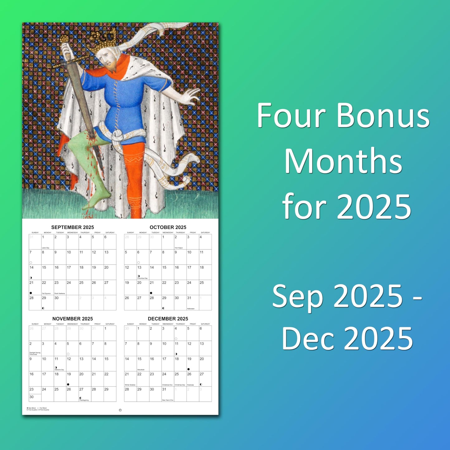 2026 Disturbing Medieval Art Monthly Wall Calendar | 12" x 24" | White Elephant or Gag Gift Funny Calendar 2025-2026