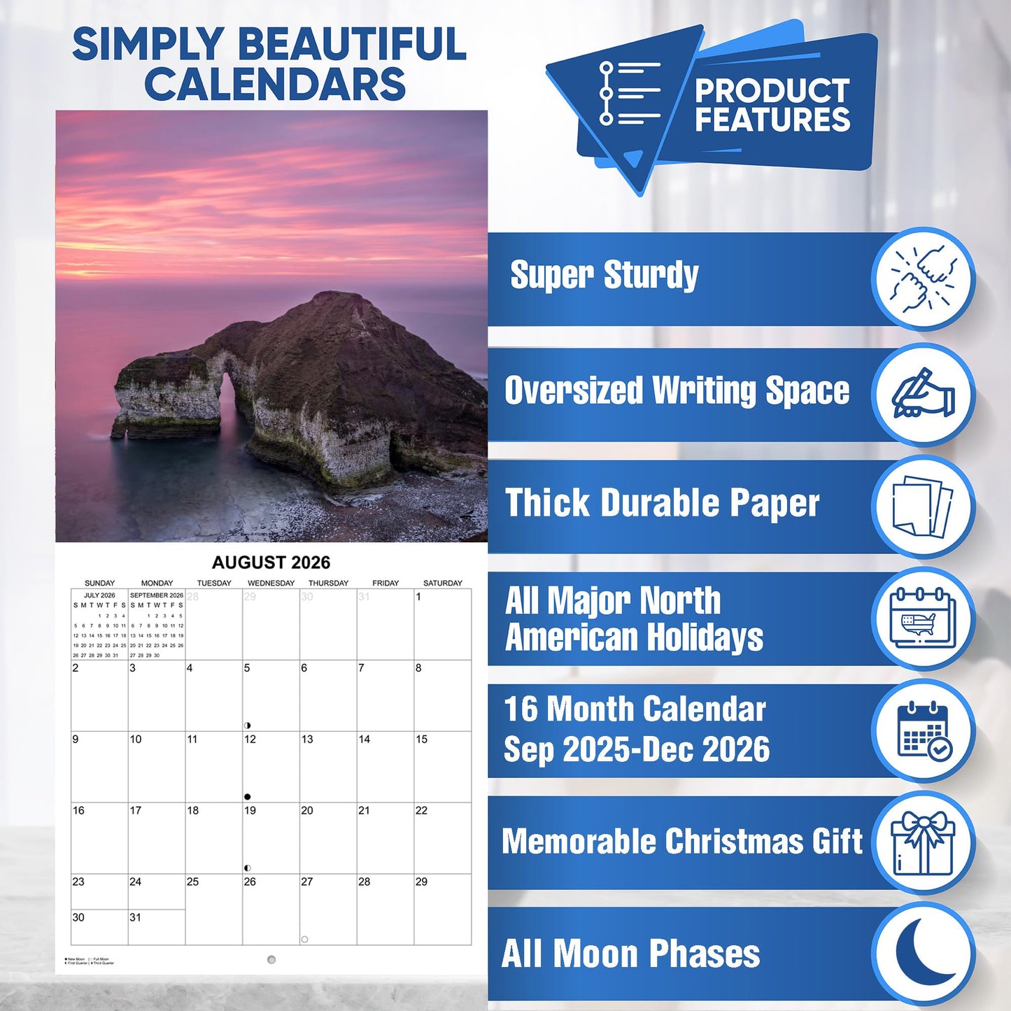 2026 Sunsets Monthly Wall Calendar | 12" x 24" | Travel Calendar 2025-2026