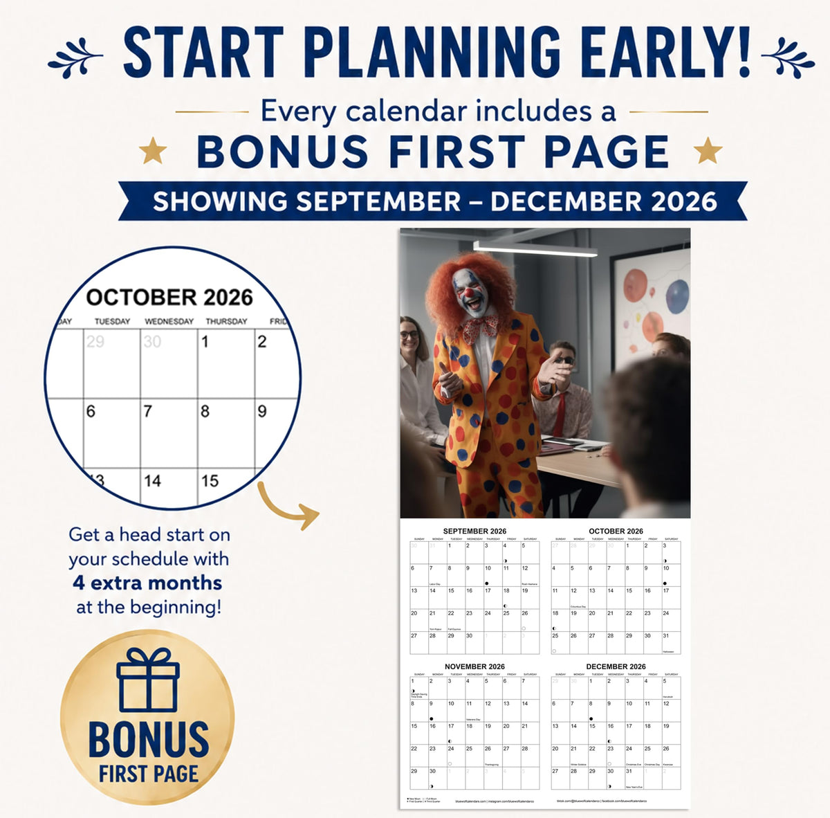 2027 Creepy Clowns in the Wild Wall Calendar - Funny Gag Gift | Creepy Clowns Doing Everday Things Gift Calendar 2026-2027