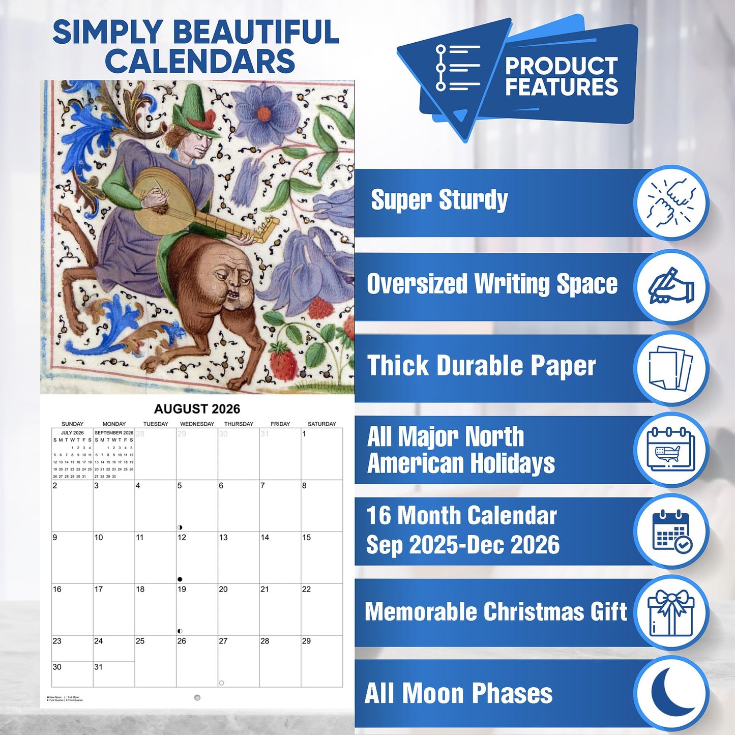 2026 Disturbing Medieval Art Monthly Wall Calendar | 12" x 24" | White Elephant or Gag Gift Funny Calendar 2025-2026