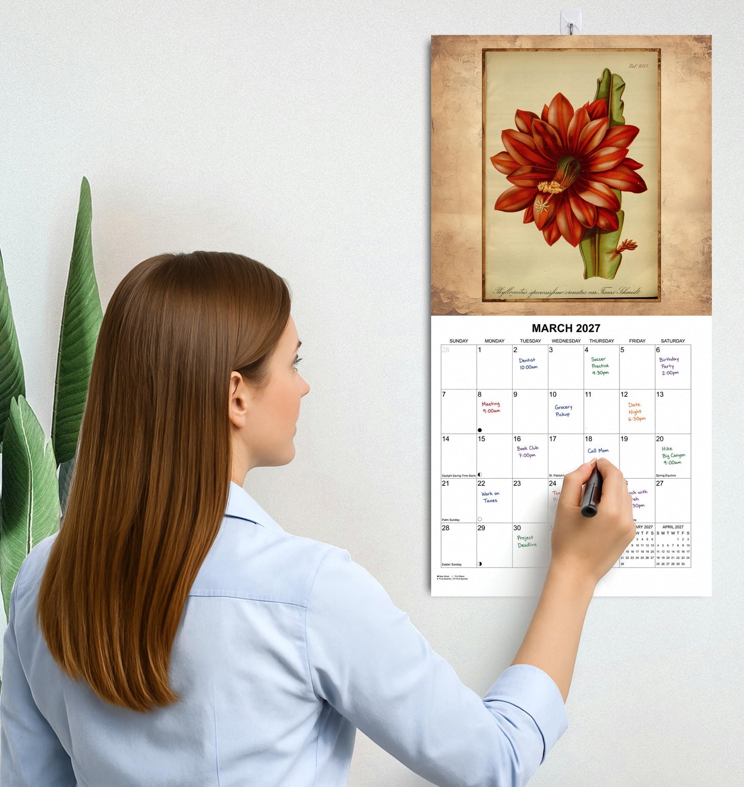 2027 Vintage Flower Illustrations Monthly Wall Calendar | Retro Botany Calendar 2026-2027