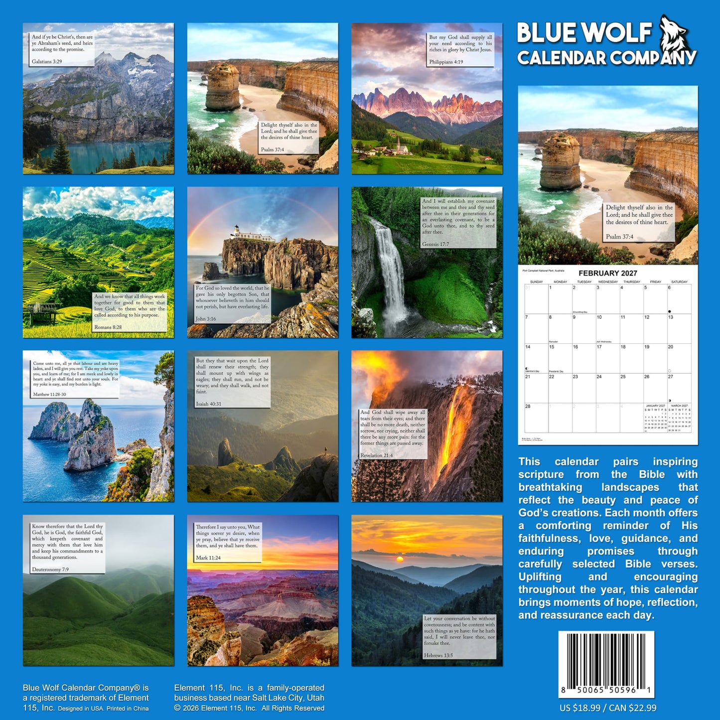 2027 God's Promises Bible Verses Monthly Wall Calendar | Christian Calendar 2026-2027