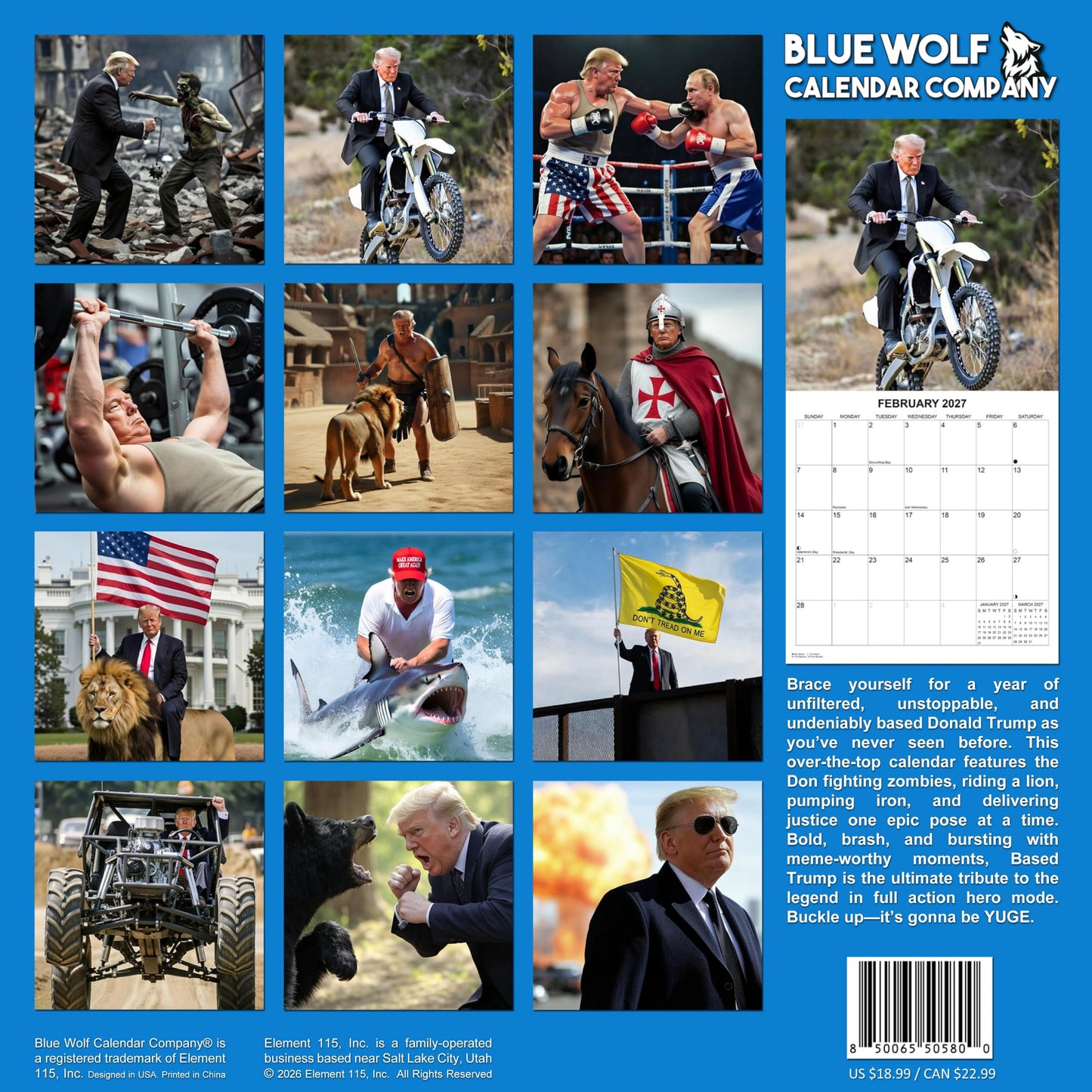 Based Trump Funny Monthly Wall Calendar 2027 | 12" x 24" | Prank Gift White Elephant or Gag Gift Calendar 2026-2027