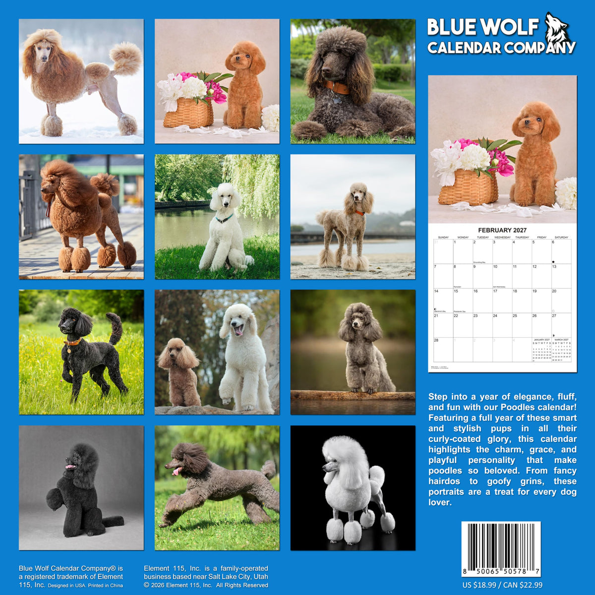 2027 Poodles Monthly Wall Calendar | Dog 2027 Wall Calendar 2026-2027