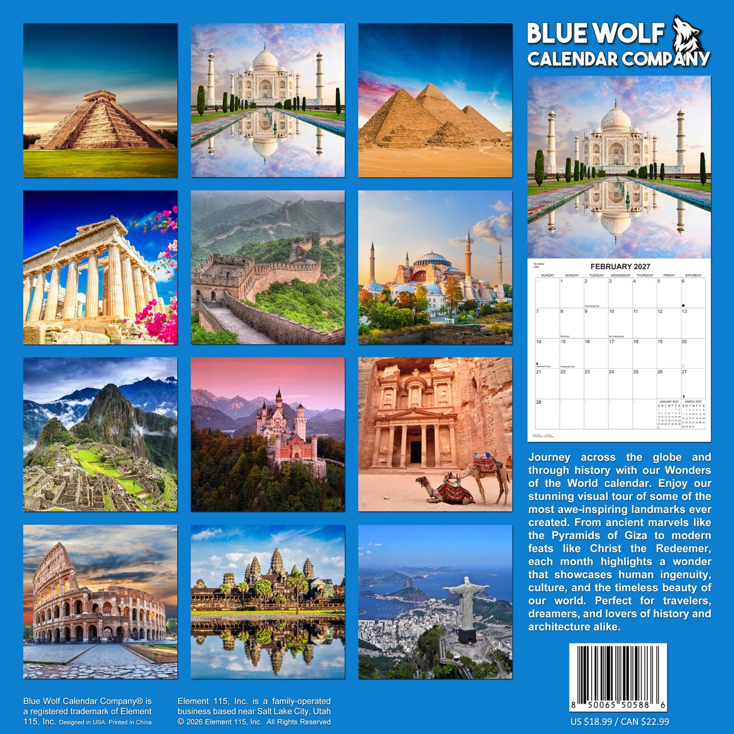 2027 Wonders of the World Landscapes Monthly Wall Calendar | Travel Calendar 2026-2027