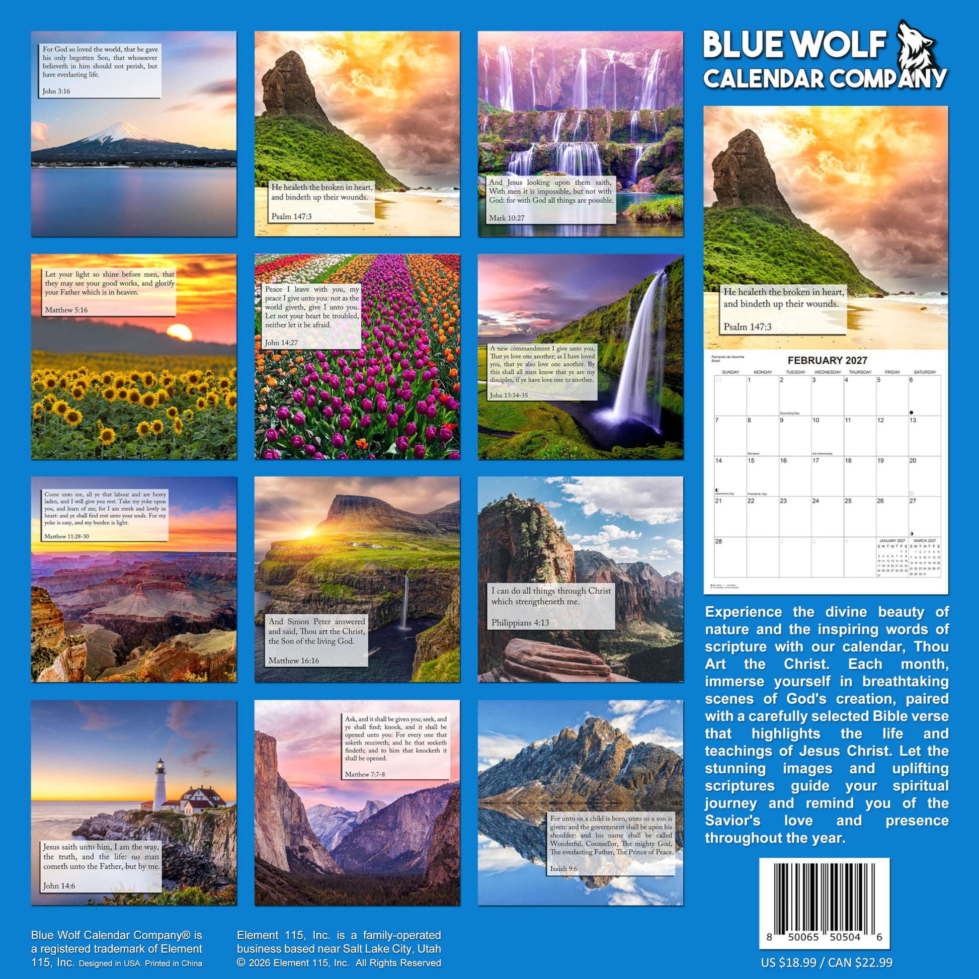 2027 Bible Verses: Thou Art the Christ Monthly Wall Calendar - Bible Quotes focused on the Savior Jesus Christ Paired with Beautiful Images of Landscapes | Christian Calendar 2026-2027