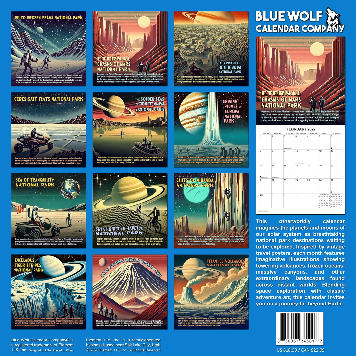 2027 National Parks of the Solar System Monthly Wall Calendar | Fun Gift Calendar 2026-2027