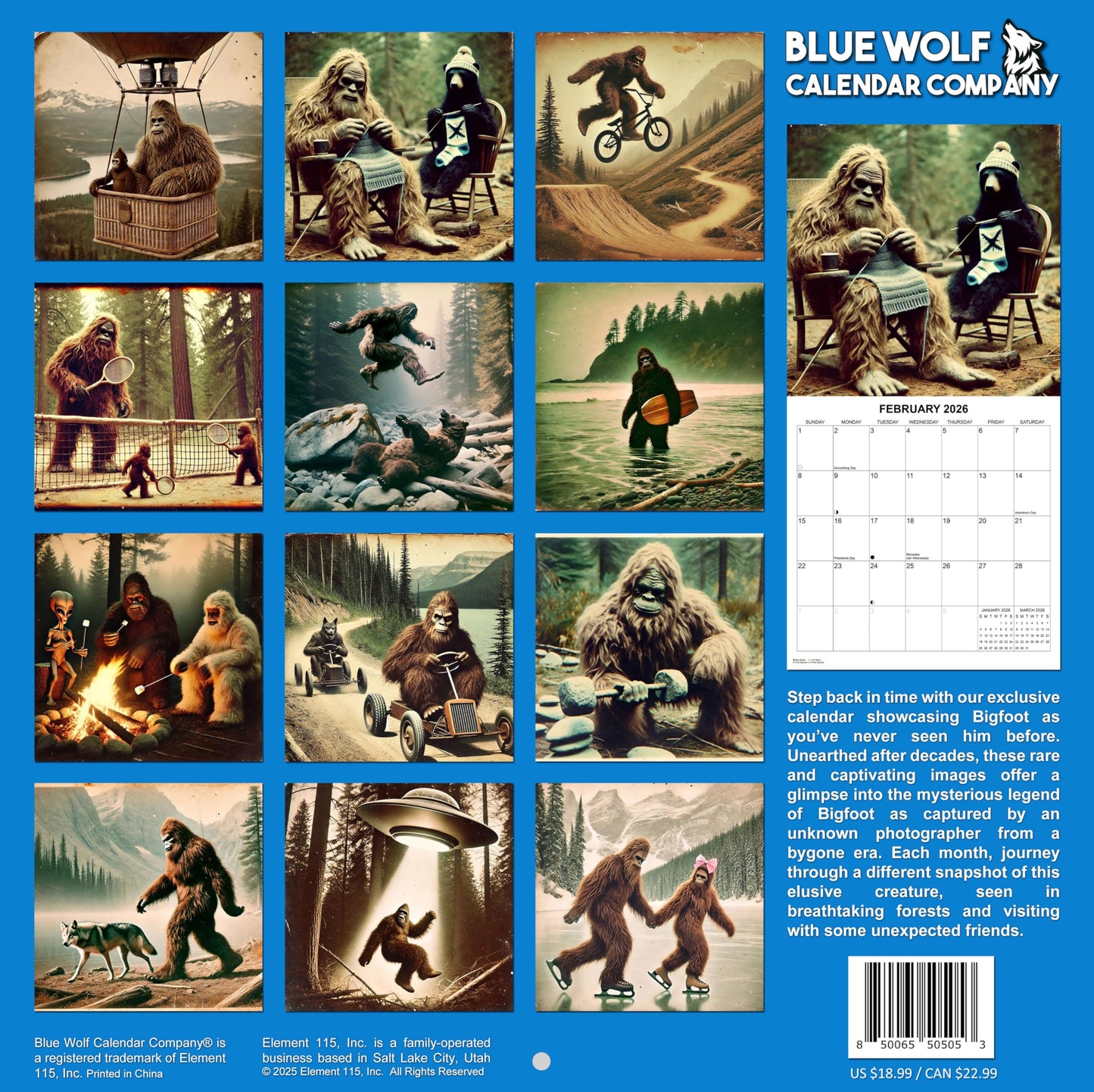 2026 The Lost Bigfoot Photographs Monthly Wall Calendar - "Recently Uncovered Vintage Pictures" of Bigfoot Doing Funny Things | 12" x 24" | Thick Sturdy Paper | White Elephant or Gag Gift Funny Calendar 2025-2026