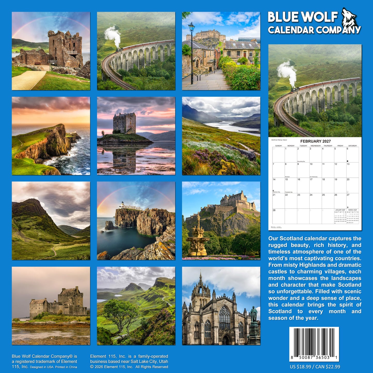 2027 Scotland Monthly Wall Calendar | Travel Calendar 2026-2027