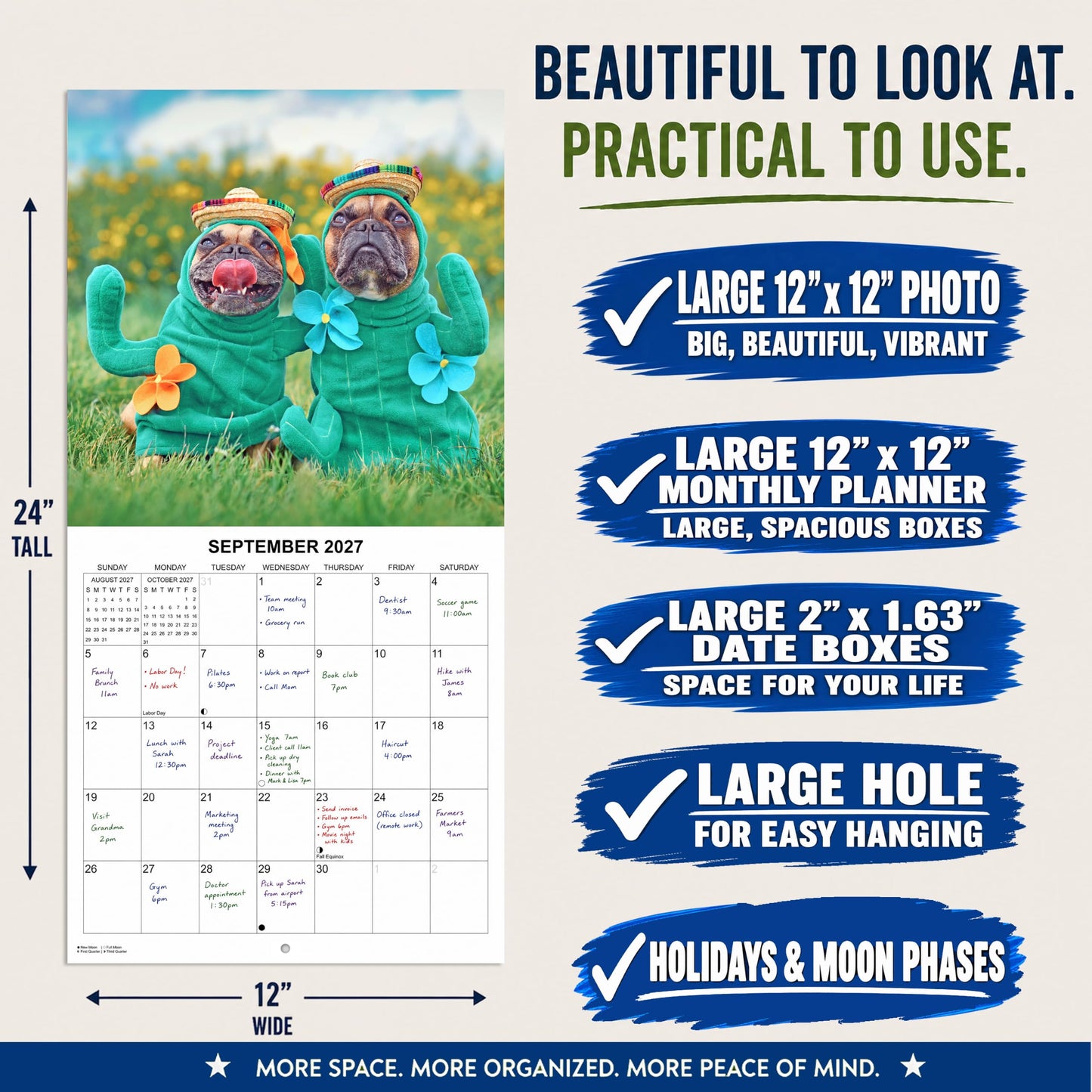 2027 Funny Frenchies Monthly Wall Calendar | Cute French Bulldogs Calendar September 2026 - December 2027
