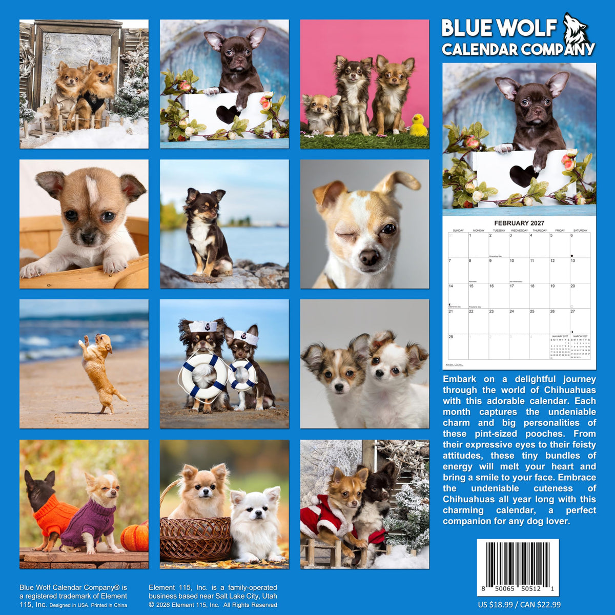 2027 Chihuahuas Monthly Wall Calendar | Cute Dogs Calendar September 2026 - December 2027