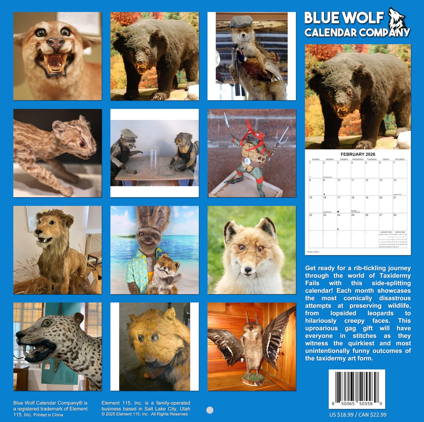2026 Taxidermy Fails Monthly Wall Calendar - Funny Gag Gift | 12" x 24" | Bad Taxidermy Prank Gift Calendar 2025-2026