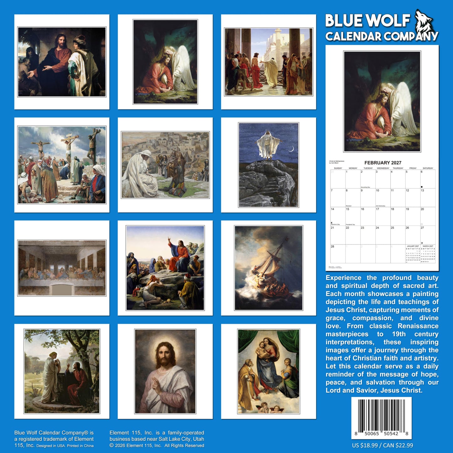 2027 Paintings of Christ Monthly Wall Calendar - Famous Paintings of our Lord and Savior - Bloch, Hoffman, Da Vinci, Raphael, Tissot | Christian Paintings Art Calendar 2026-2027