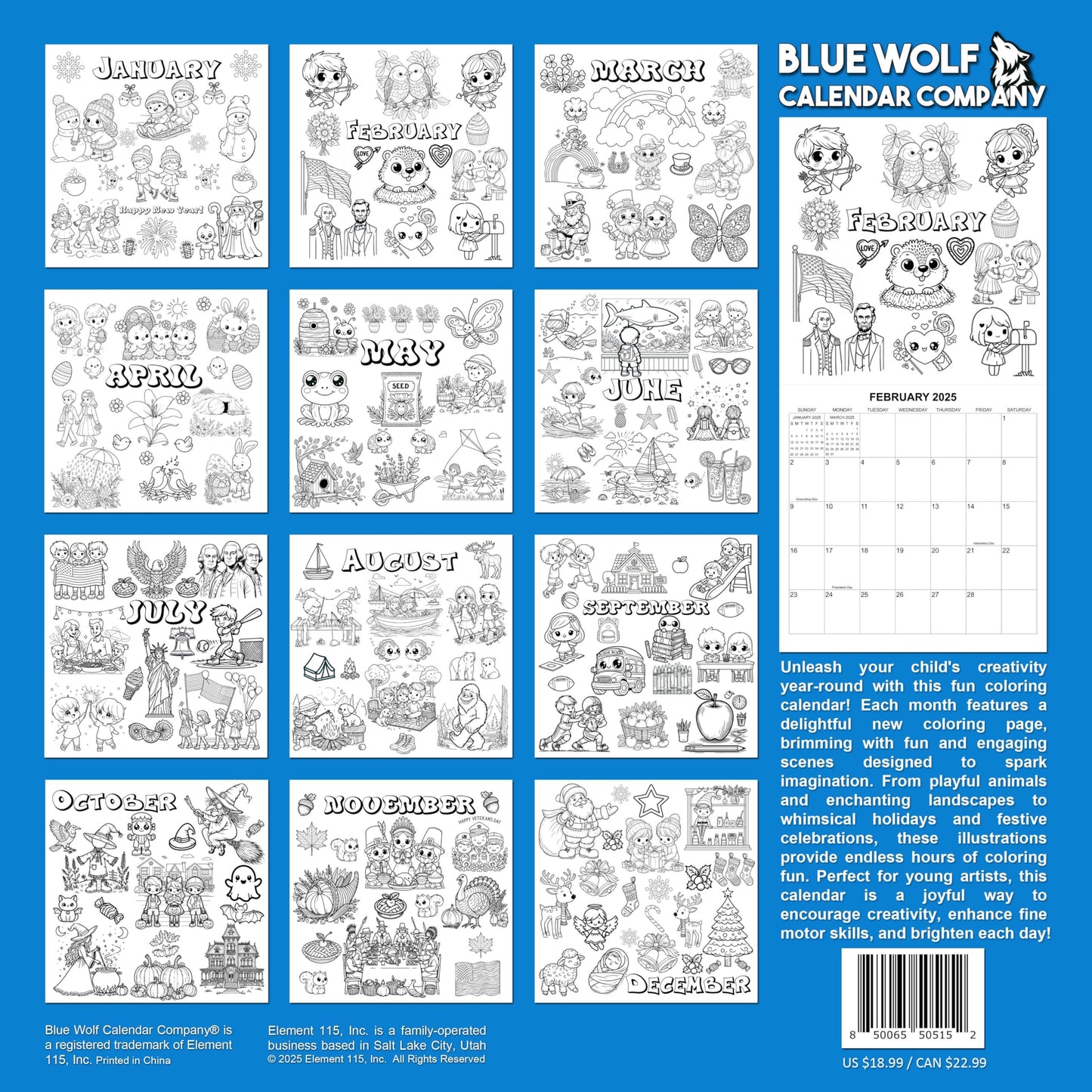 2026 Coloring Calendar Monthly Wall Calendar for Kids | 12" x 24" | Color Pages with Monthly Themes Coloring Wall Calendar 2025-2026