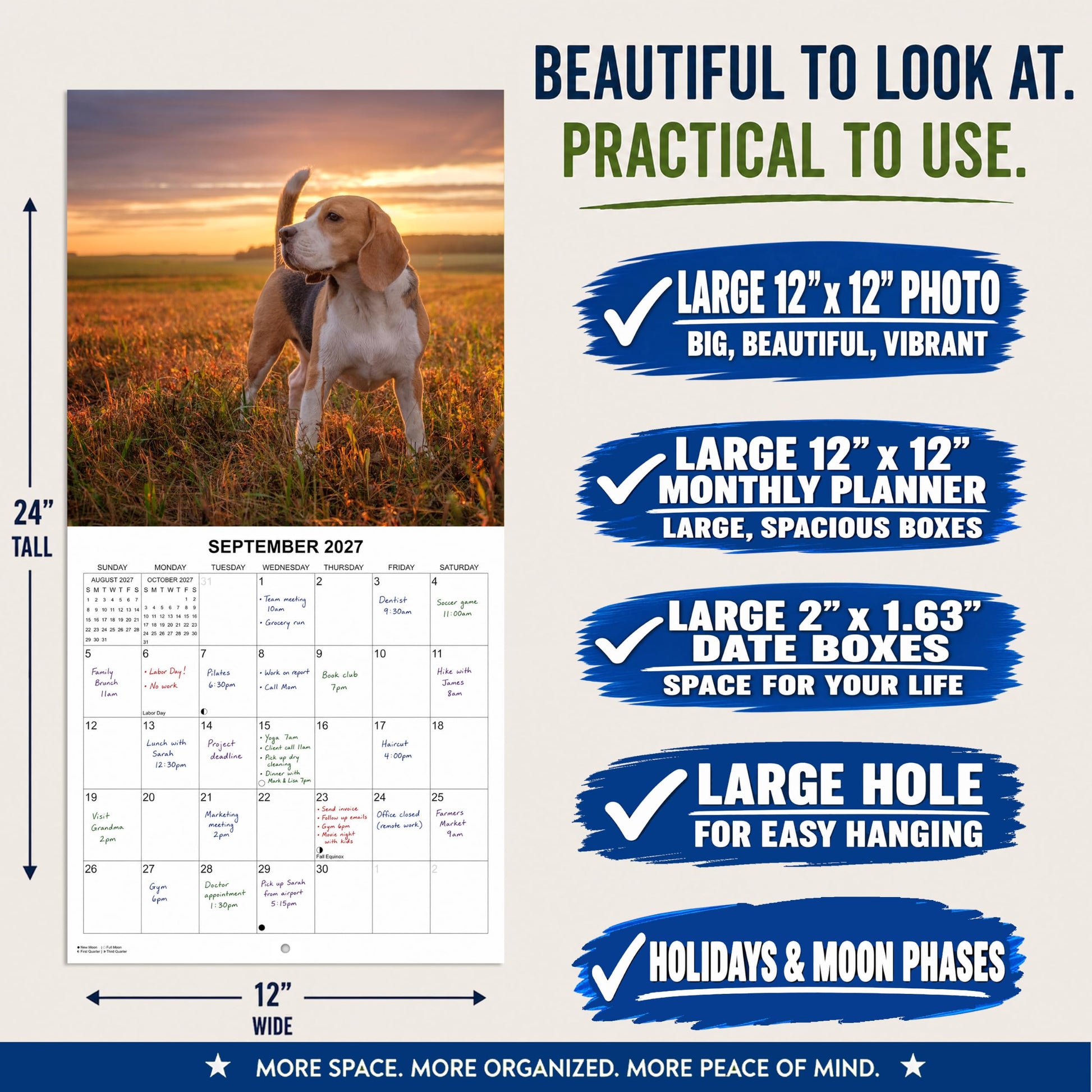 2027 Beagles Monthly Wall Calendar | Cute Dog Calendar September 2026 - December 2027