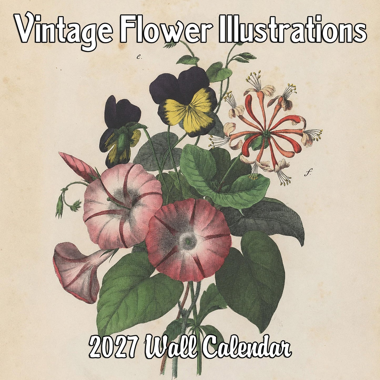 2027 Vintage Flower Illustrations Monthly Wall Calendar | Retro Botany Calendar 2026-2027