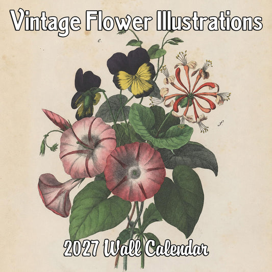 2027 Vintage Flower Illustrations Monthly Wall Calendar
