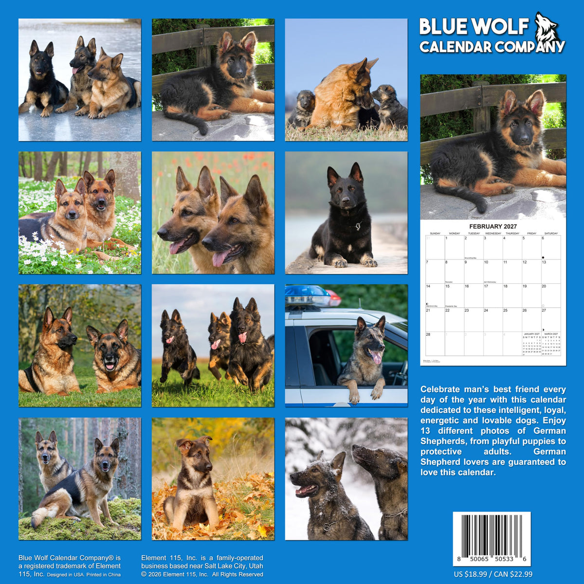 2027 German Shepherds Monthly Wall Calendar | Dog Calendar September 2026 - December 2027