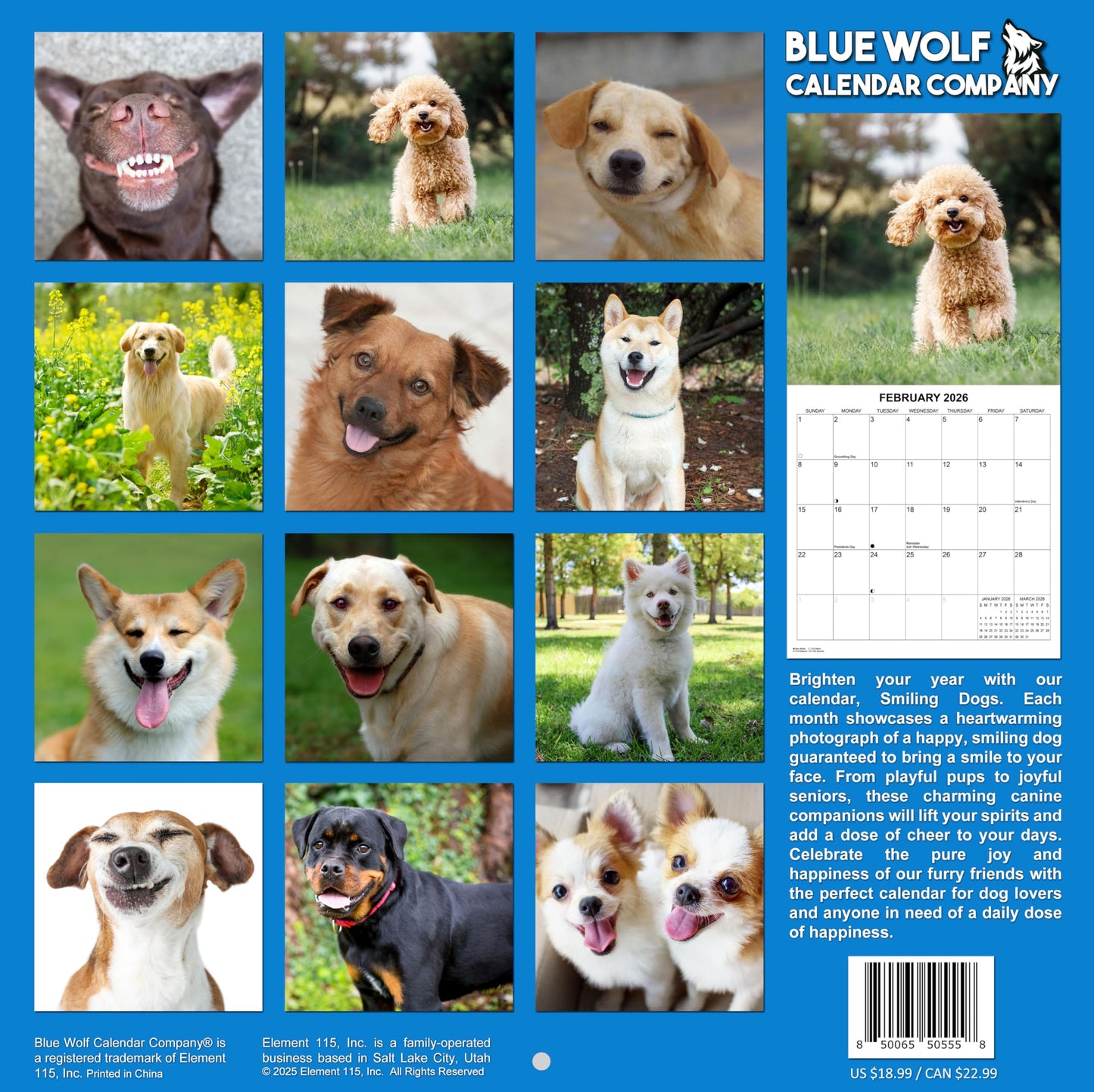 2026 Smiling Dogs Monthly Wall Calendar | 12" x 24" | Funny Dogs Calendar September 2025 - December 2026