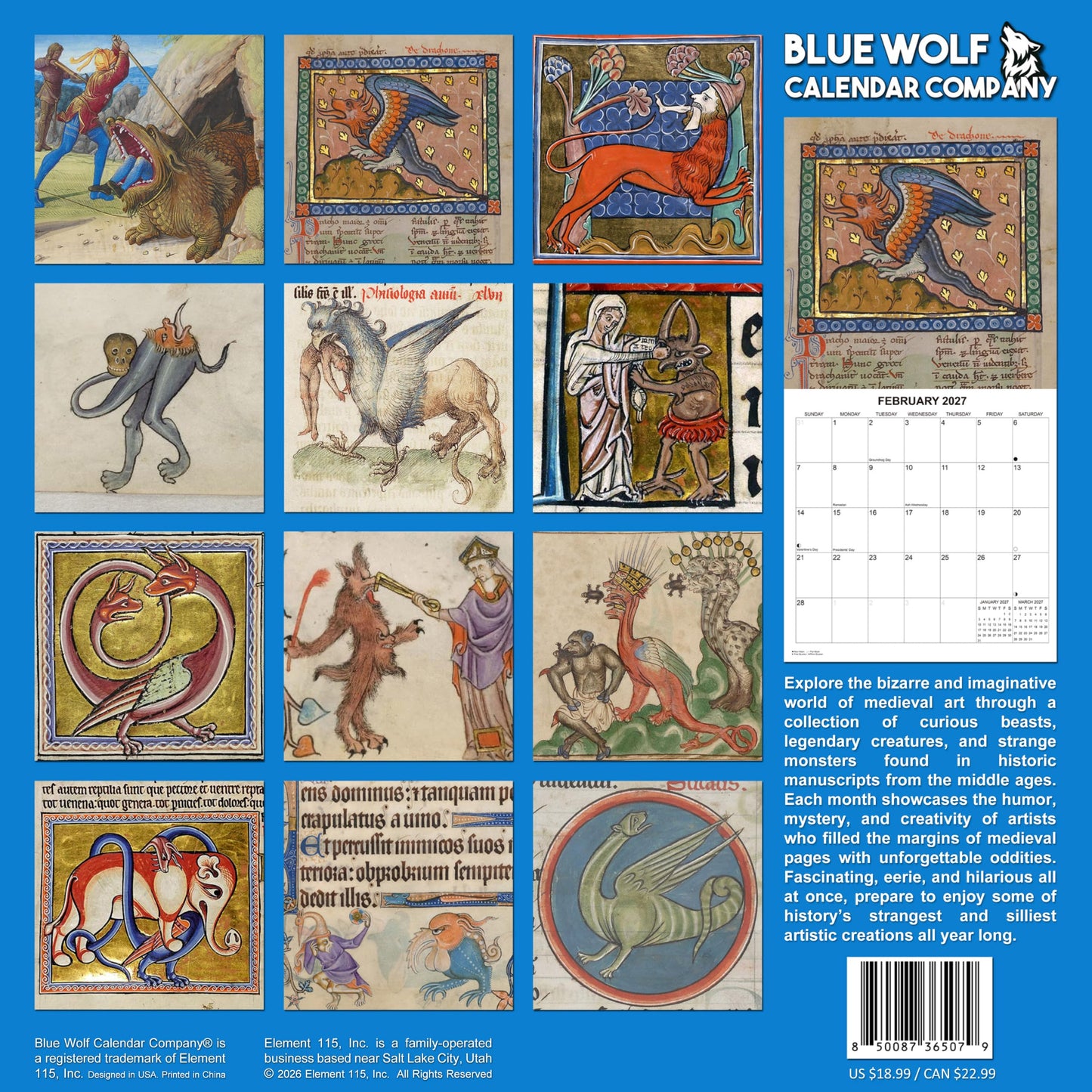 2027 Strange Medieval Monsters White Elephant Monthly Wall Calendar - Funny Gag Gift | Prank Gift Calendar 2026-2027