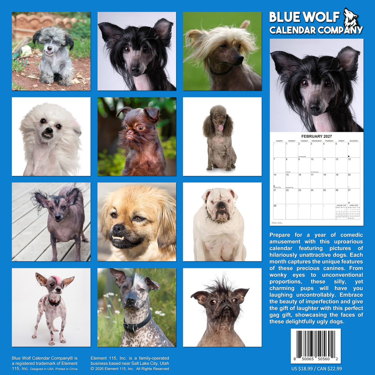 2027 Ugly Dogs Monthly Wall Calendar | Funny White Elephant Gift Gag Gift Calendar September 2026 - December 2027