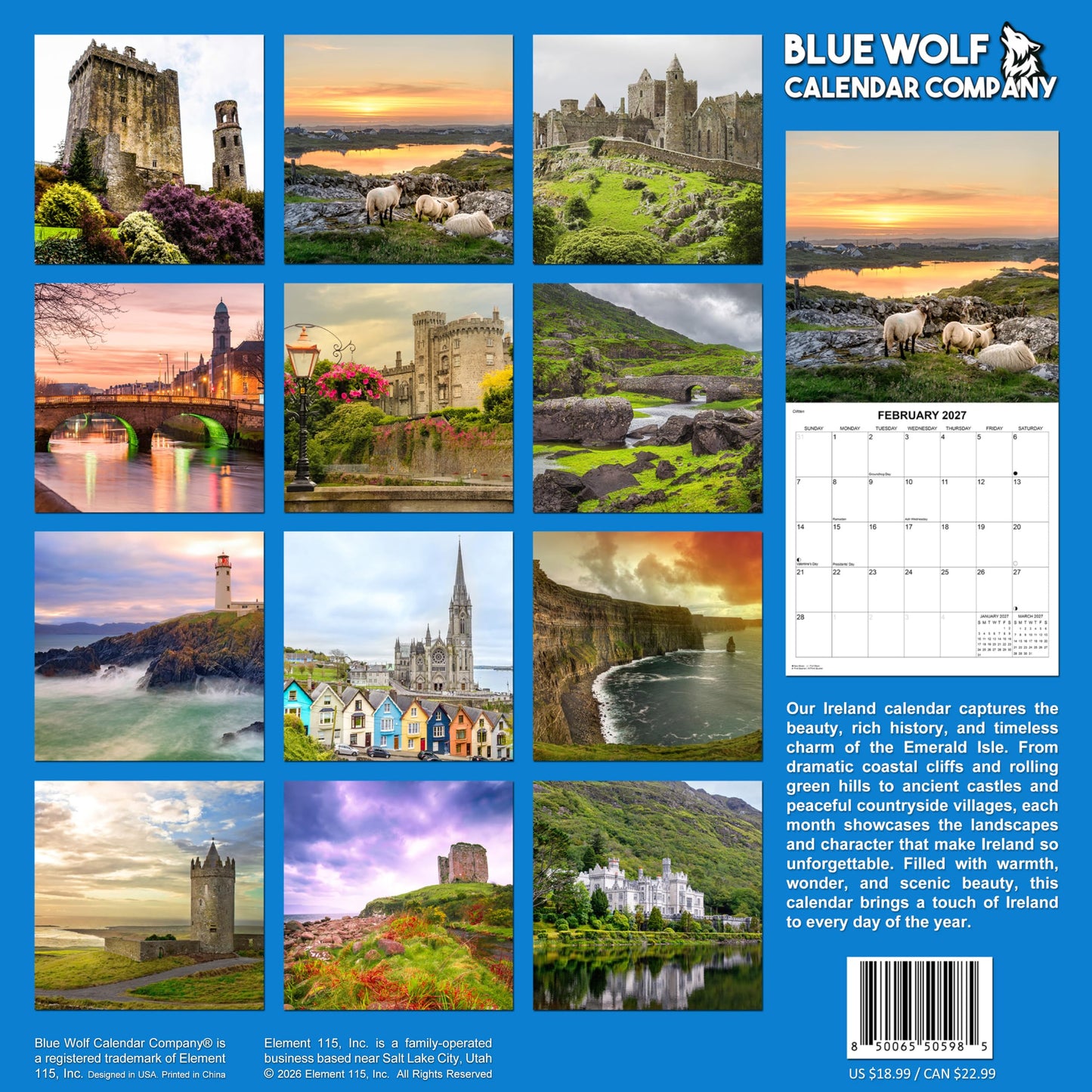 2027 Ireland Landscapes Monthly Wall Calendar | Travel Calendar 2026-2027
