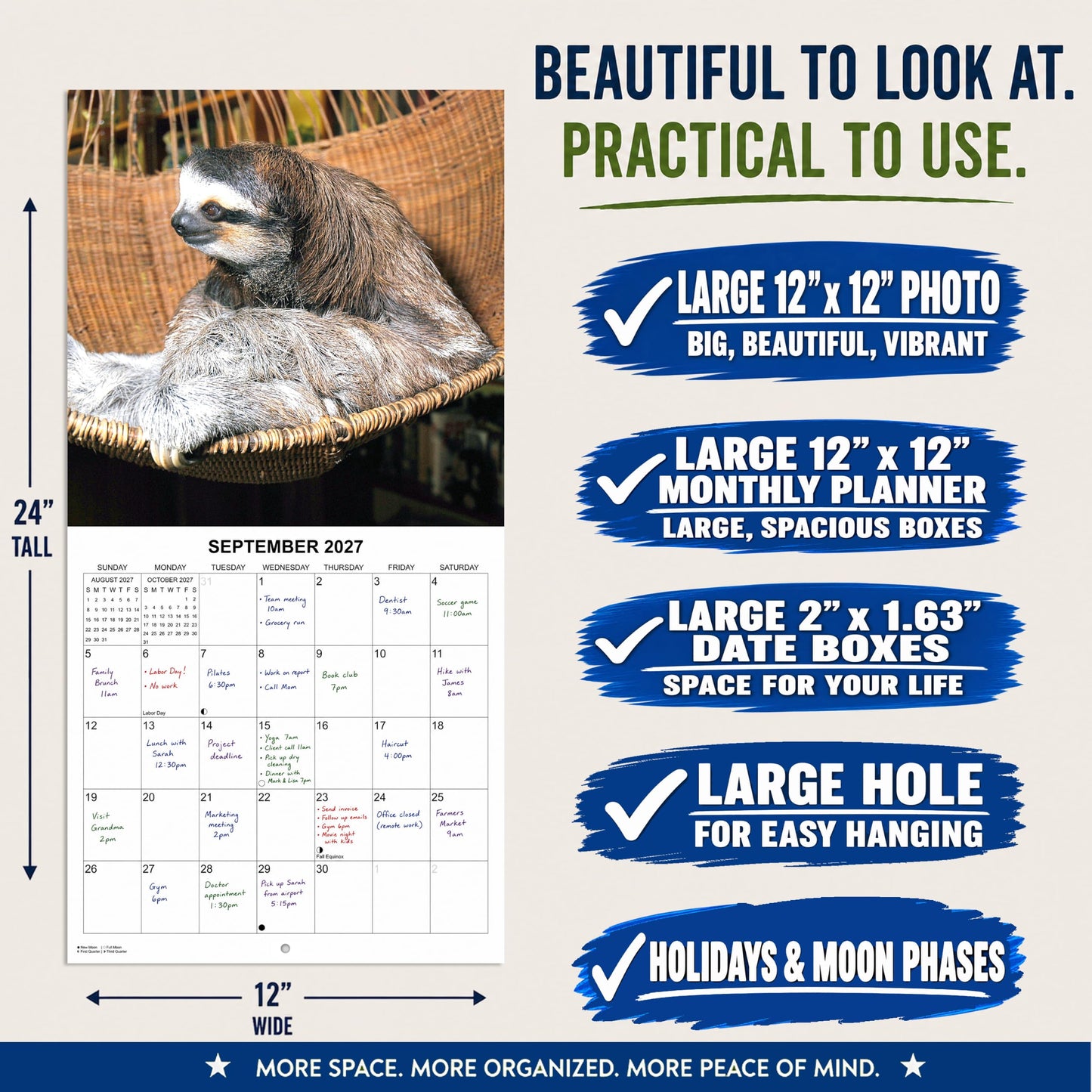 2027 Sloths Monthly Wall Calendar | Cute Animals Calendar 2026-2027