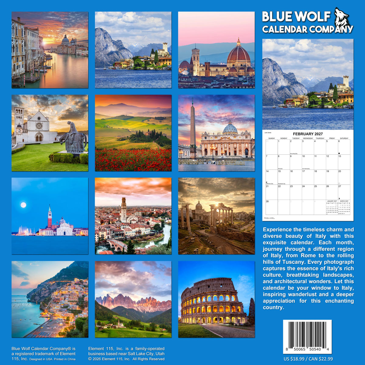 2027 Italy Monthly Wall Calendar | Travel Calendar 2026-2027