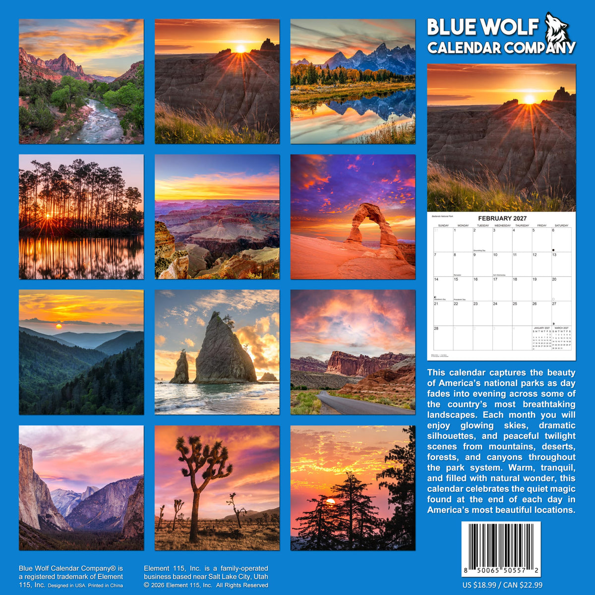 2027 Sunsets in National Parks Monthly Wall Calendar | Travel Calendar 2026-2027