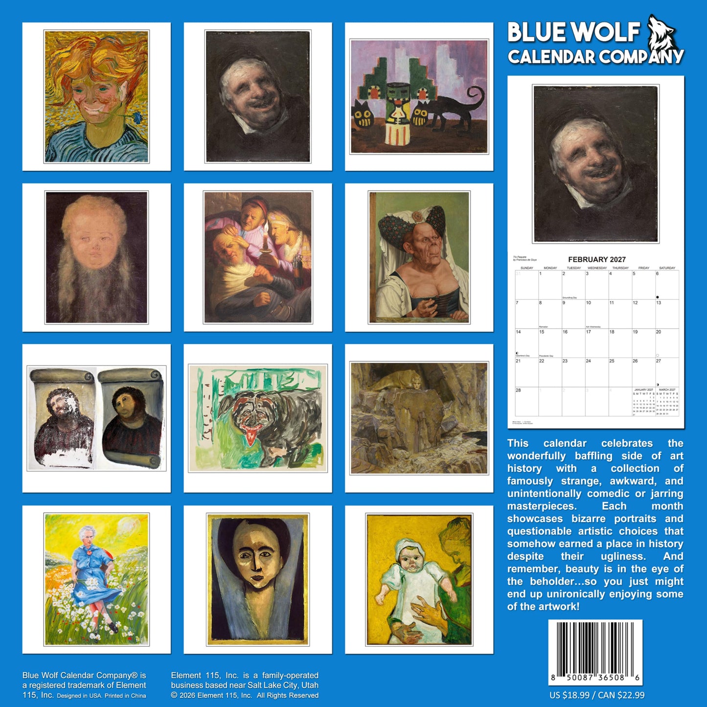 2027 Ugly Art Monthly Wall Calendar | Gag Gift White Elephant Hilariously Ugly Paintings Calendar 2026-2027
