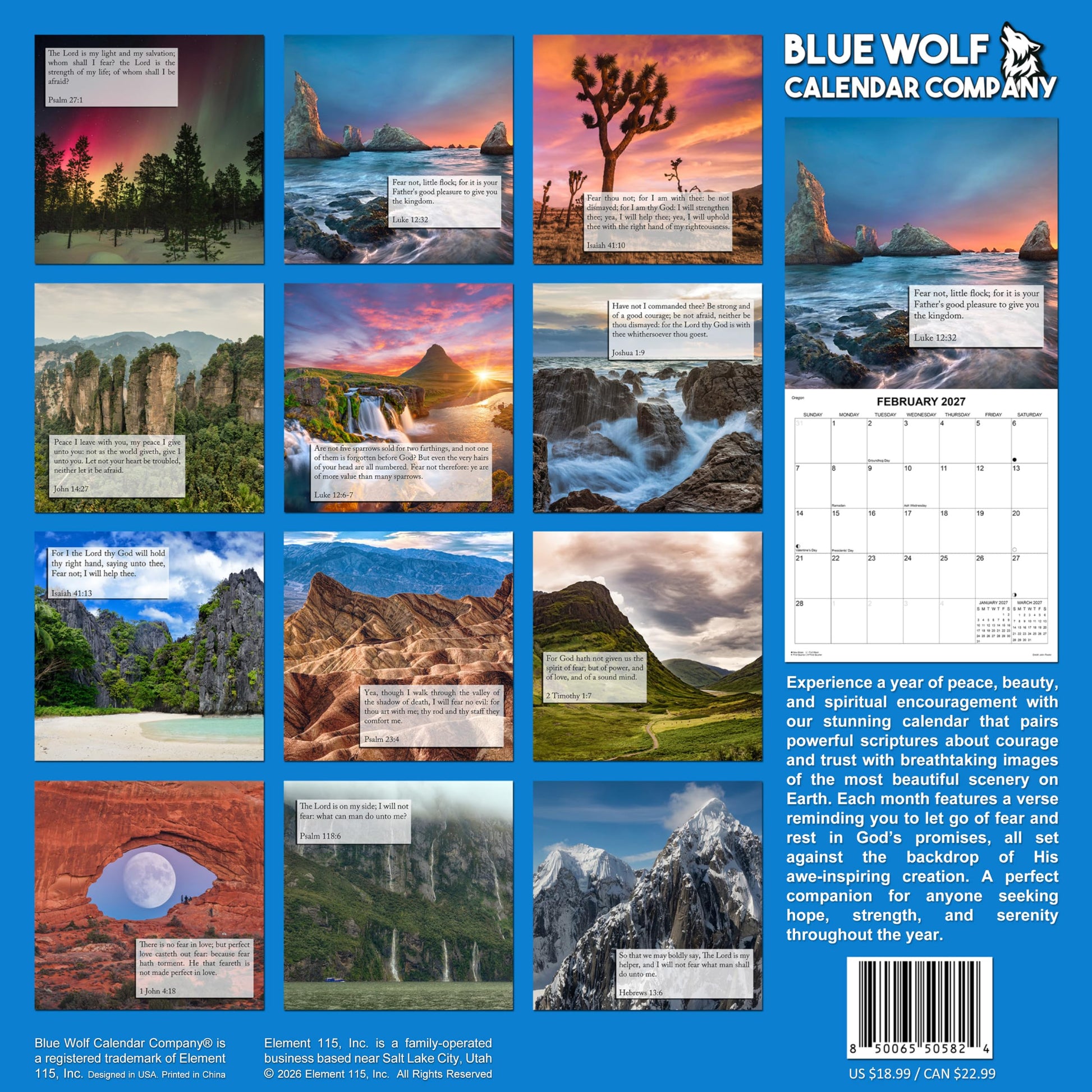 2027 Fear Not Bible Verses Monthly Wall Calendar | Christian Calendar 2026-2027