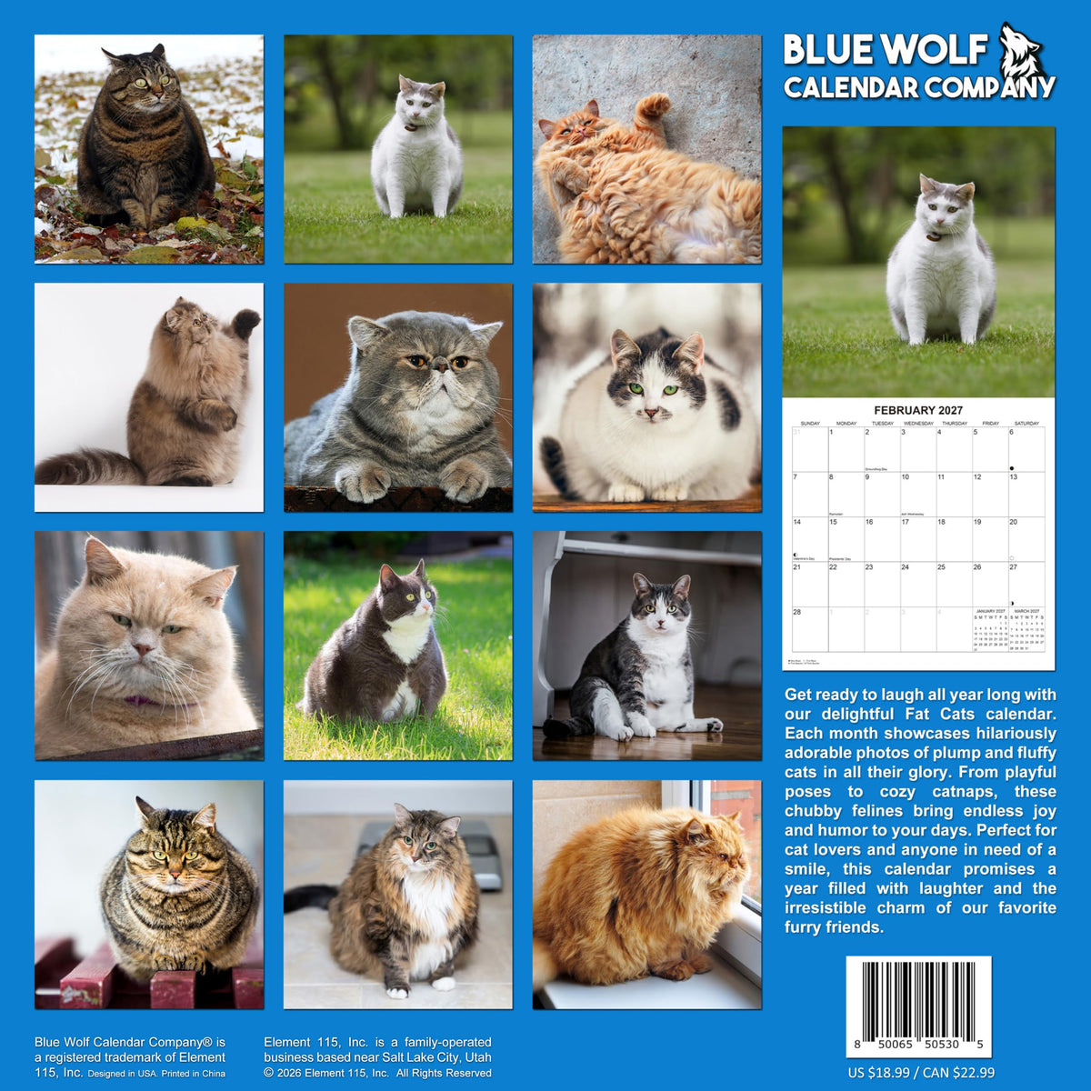 2027 Fat Cats Monthly Wall Calendar | Funny Cats Gag Gift or White Elephant Gift Calendar 2026-2027