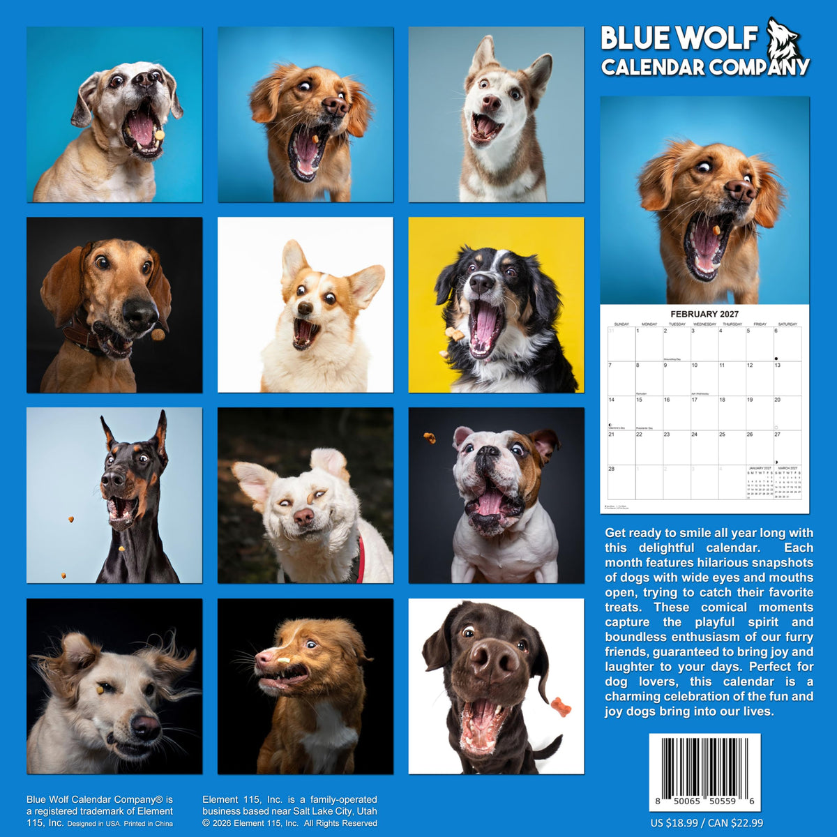 2027 Treat Time Monthly Wall Calendar | Funny Dogs Calendar September 2026 - December 2027